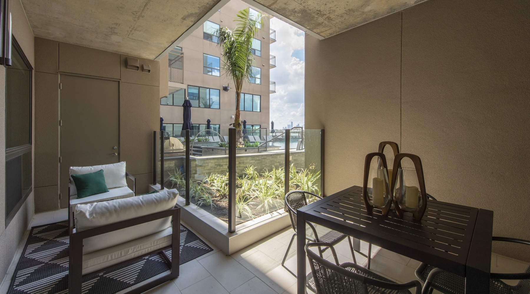patios with views of the pool area