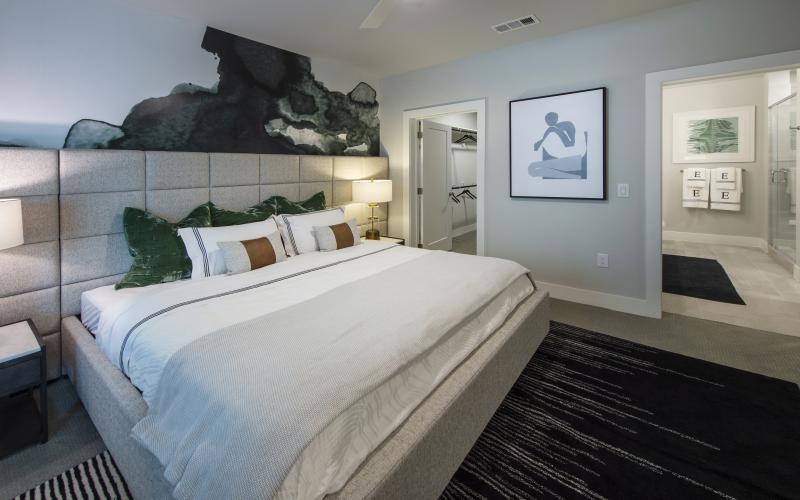 a bedroom with a large bed